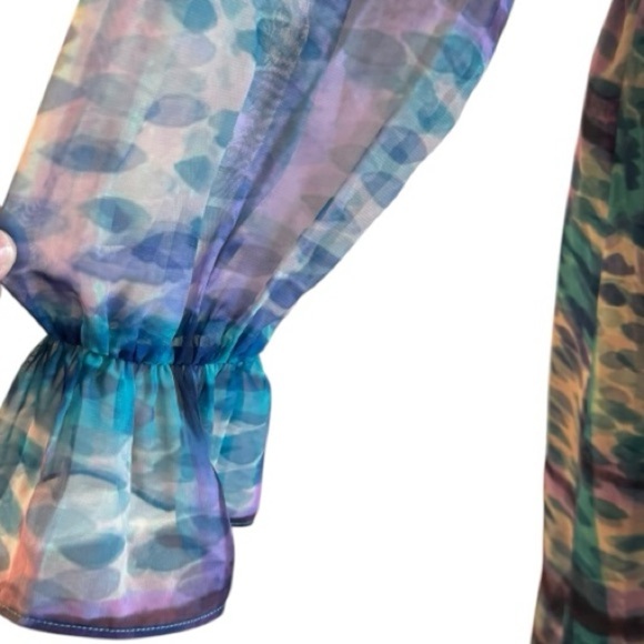 Soft Surroundings Watercolor Midi Dress XL Ruffle Sheer Long Sleeve Boho VNeck - Picture 4 of 8